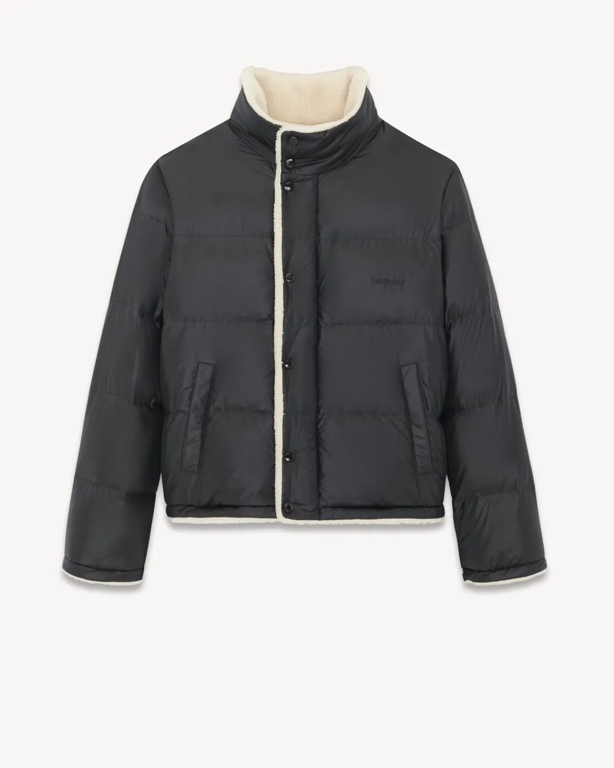 Saint Laurent Outerwear-Down Puffer Jacket in Nylon NOIRBRILLANT