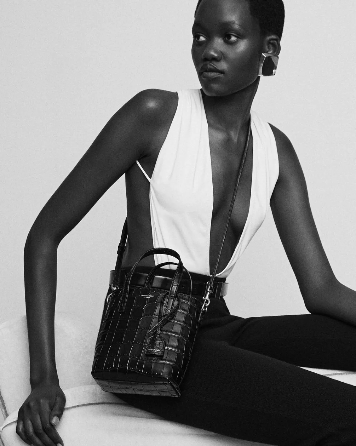 Saint Laurent Crossbody Bags | Totes-toy shopping bag IN CROCODILE-EMBOSSED LEATHER NOIR