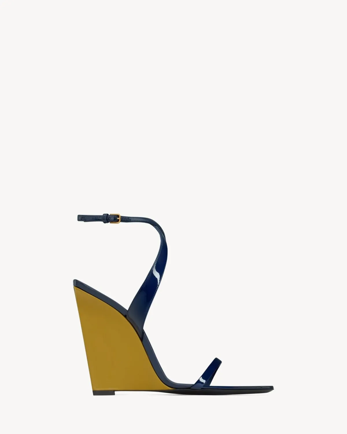 Saint Laurent Sandals-SALOMÉ wedges in patent leather ULTRANAVYANDOILGREEN