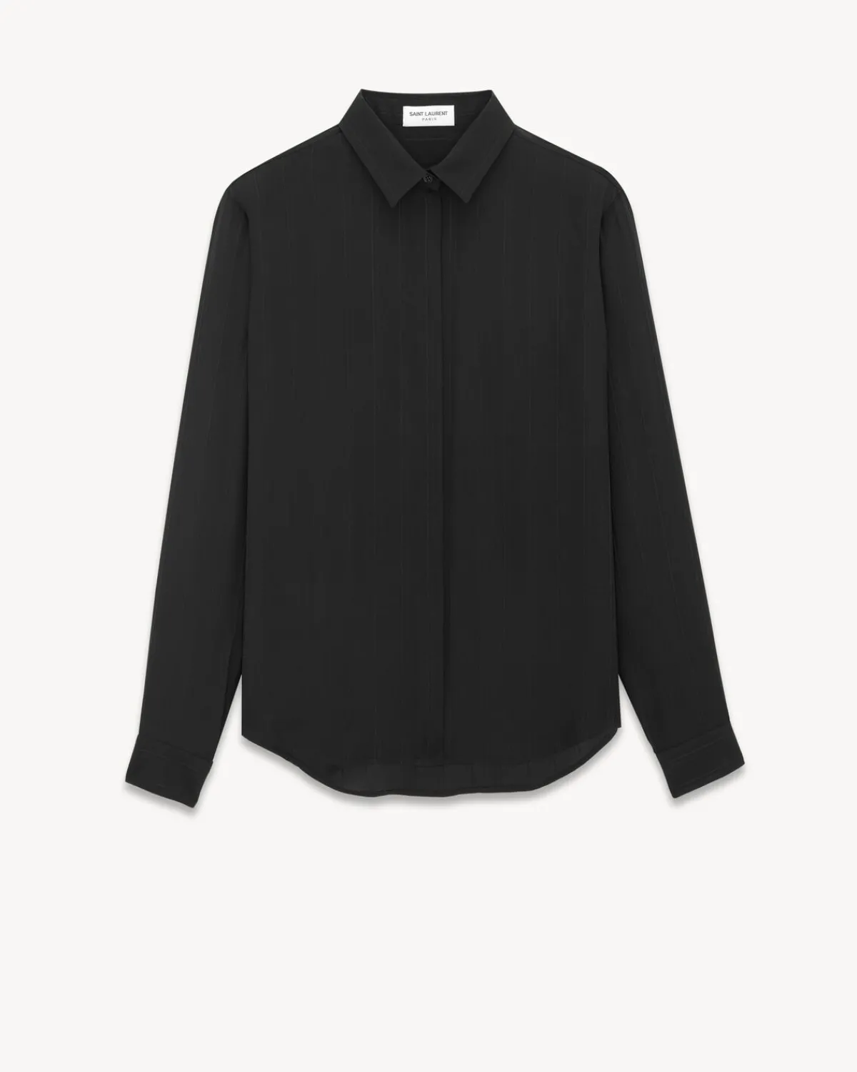 Saint Laurent Shirts And Tops-Shirt in Matte and Shiny Cassandre Striped Silk BLACK