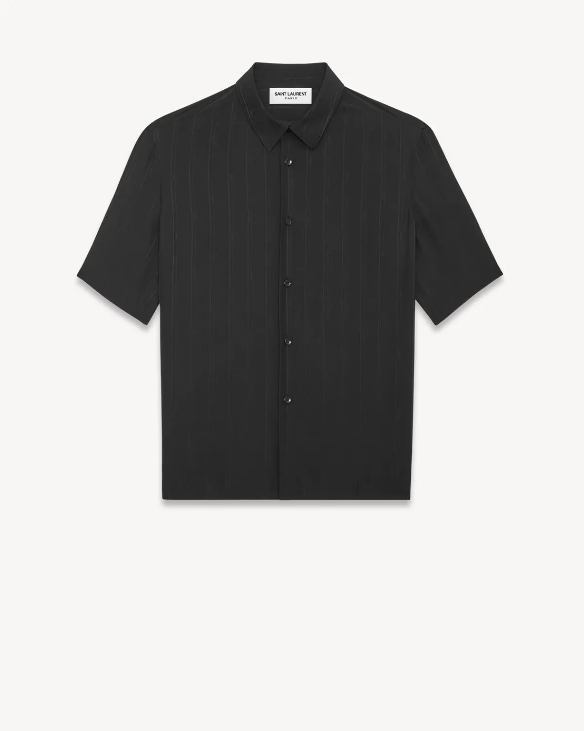 Saint Laurent Shirts-Shirt in Matte And Shiny Cassandre Striped Silk BLACK