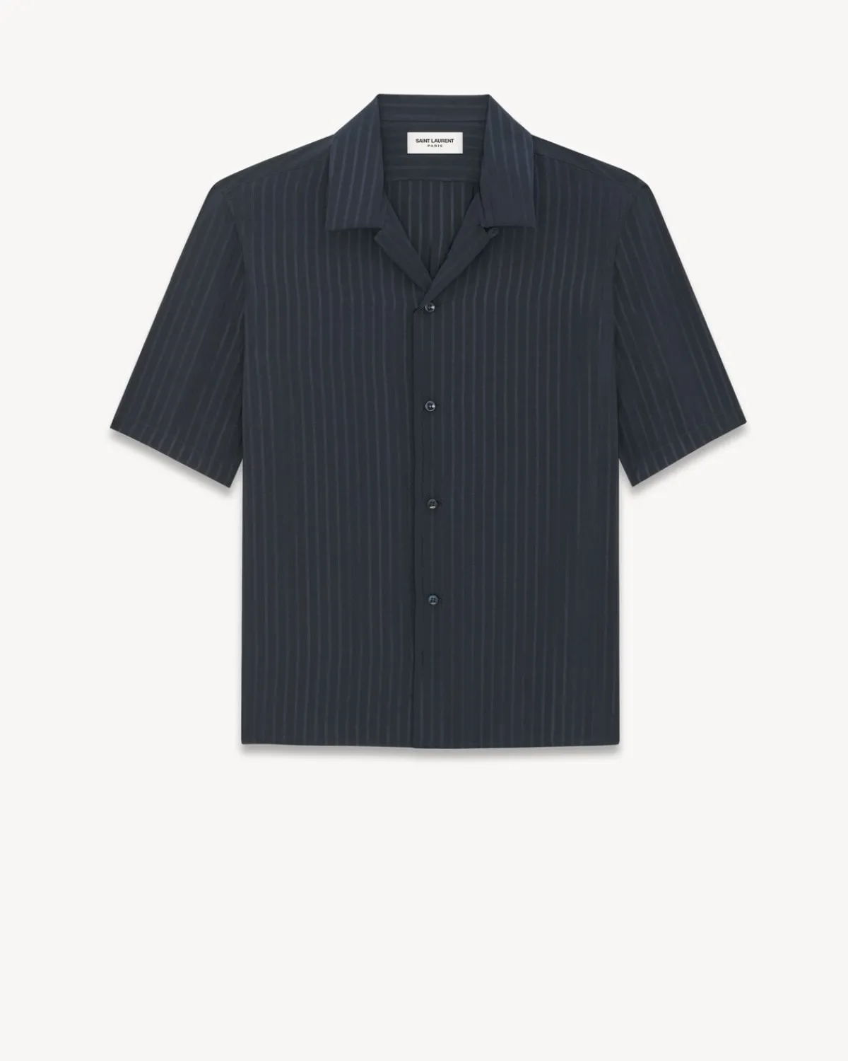 Saint Laurent Shirts-Shirt in Matte and Shiny Striped Silk BLEUNUIT