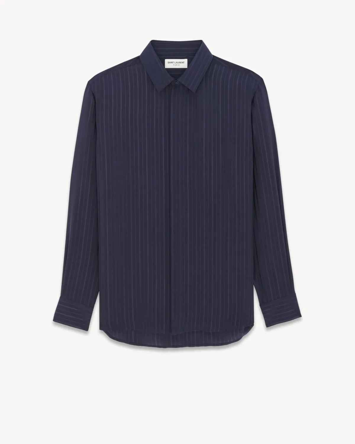 Saint Laurent Shirts-Shirt in Striped Silk Crepe de Chine MARINE