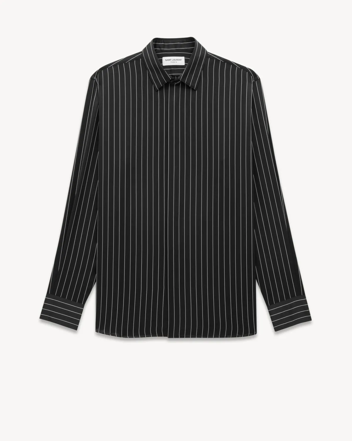 Saint Laurent Shirts-Shirt in Striped Silk Satin BLACKCRAIE