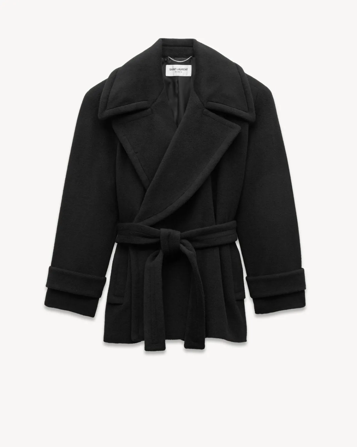 Saint Laurent Leather And Coats-short coat in brushed wool BLACK