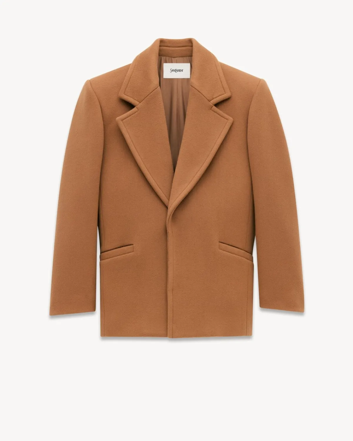 Saint Laurent Leather And Coats-short coat in wool CAMEL