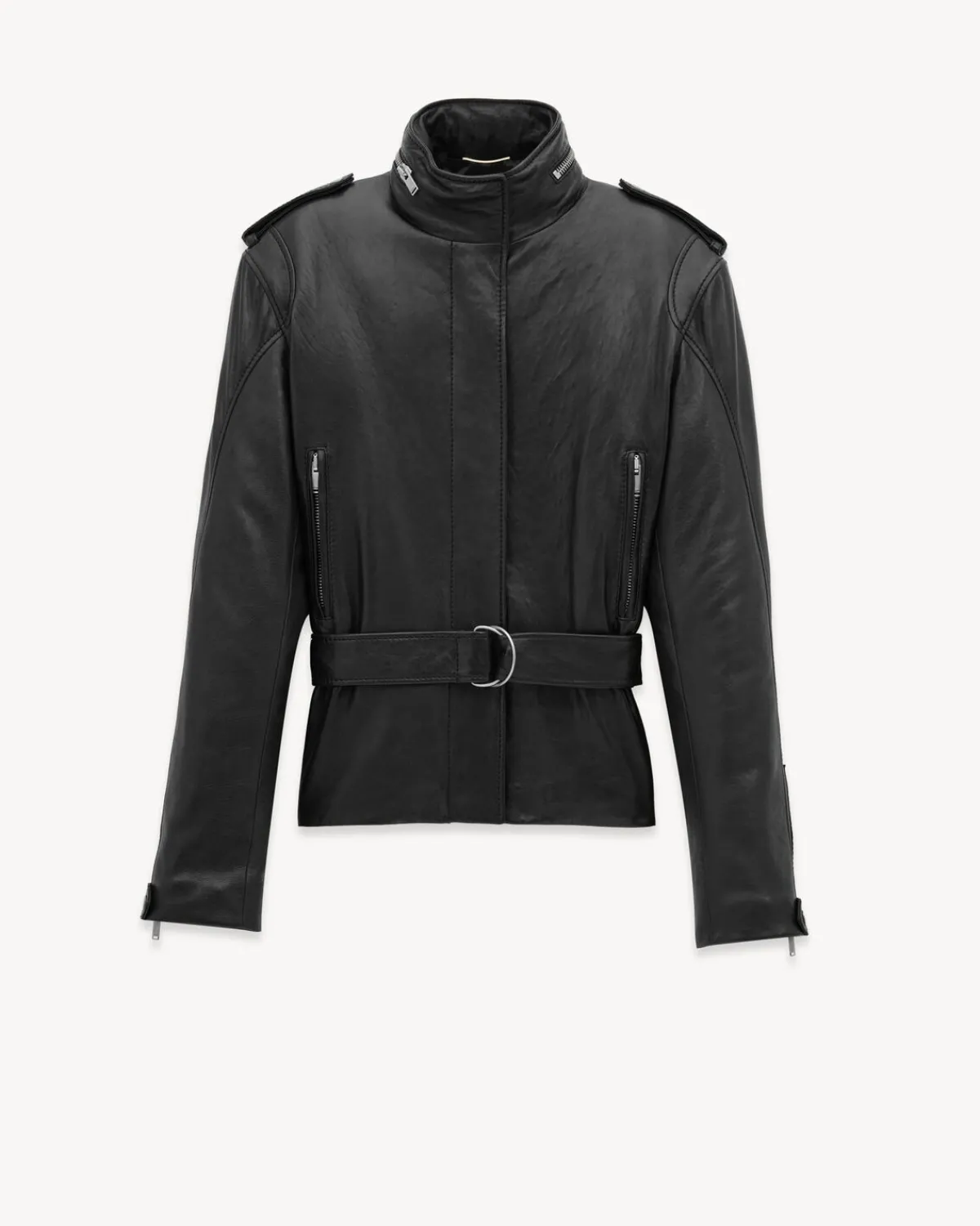 Saint Laurent Leather And Coats-short jacket in lambskin BLACK