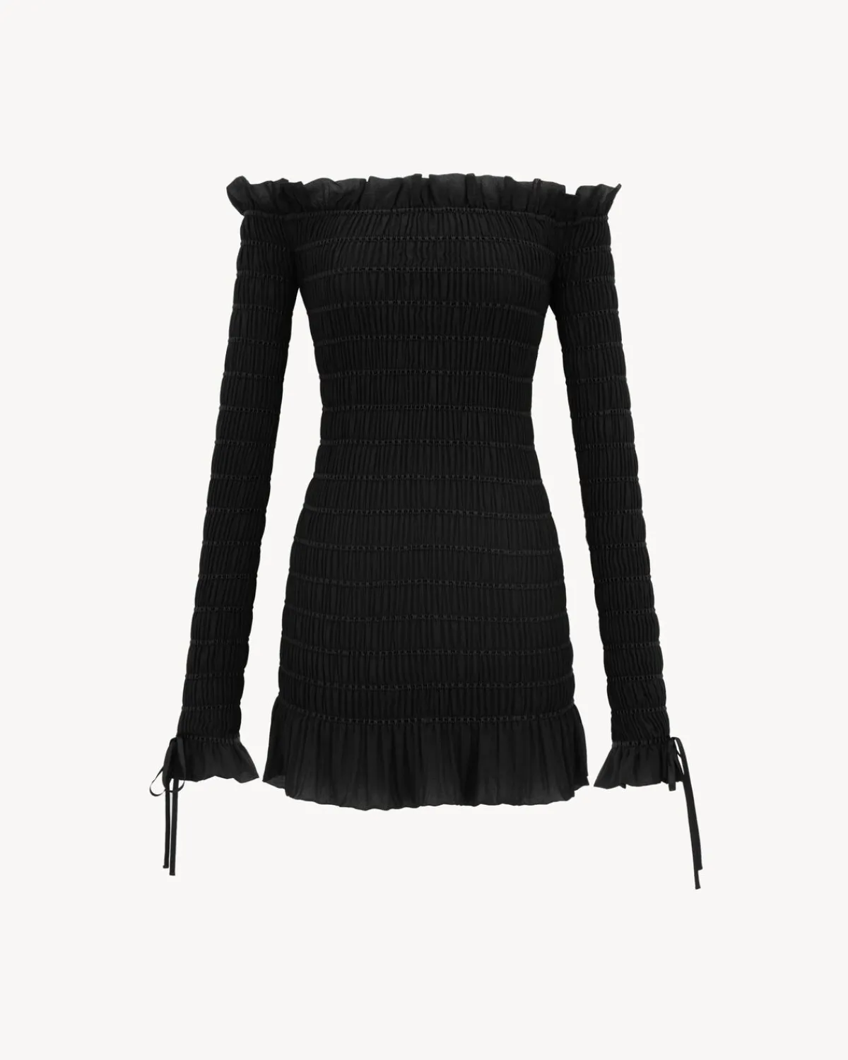 Saint Laurent Dresses And Skirts-smocked dress in silk georgette NOIR