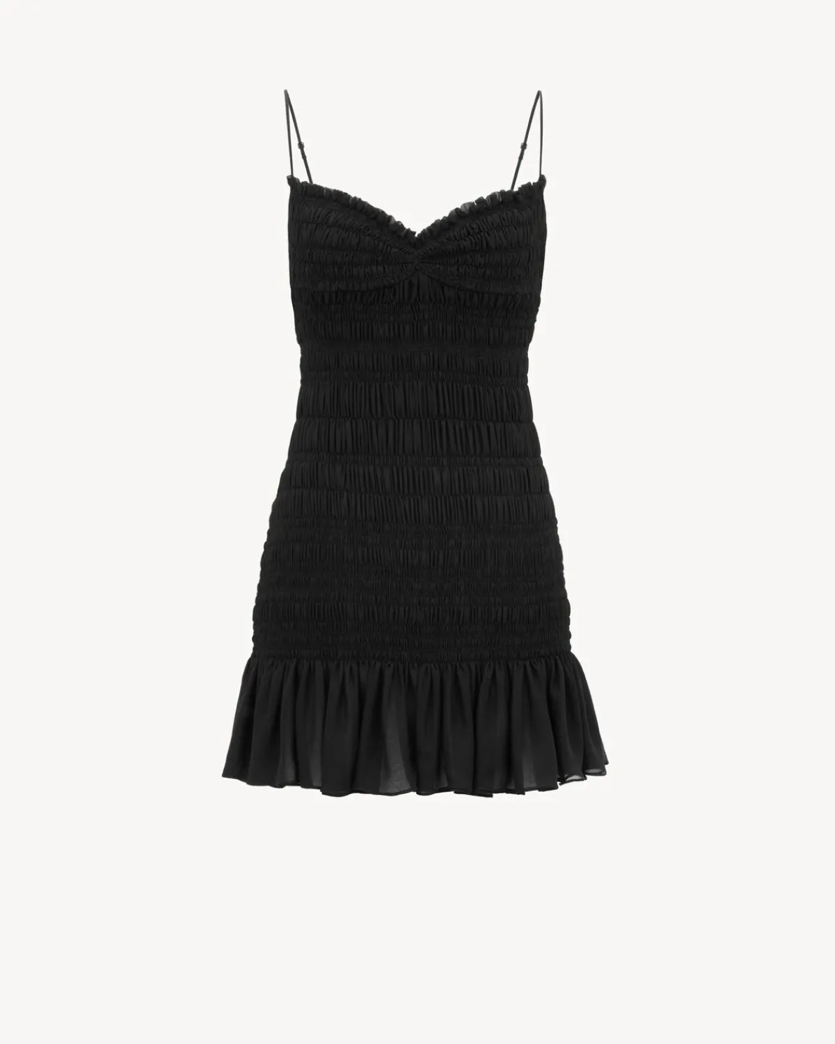 Saint Laurent Dresses And Skirts-smocked dress in silk muslin crepe NOIR