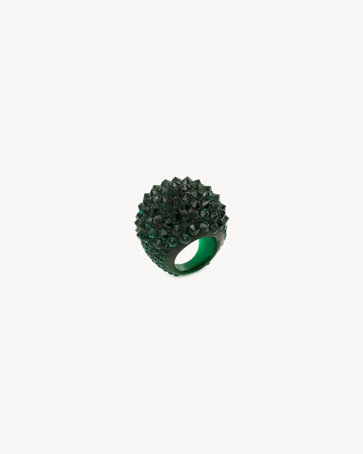 Saint Laurent Brooches And Rings-spiked dome ring in crystal and resin DARKGREEN