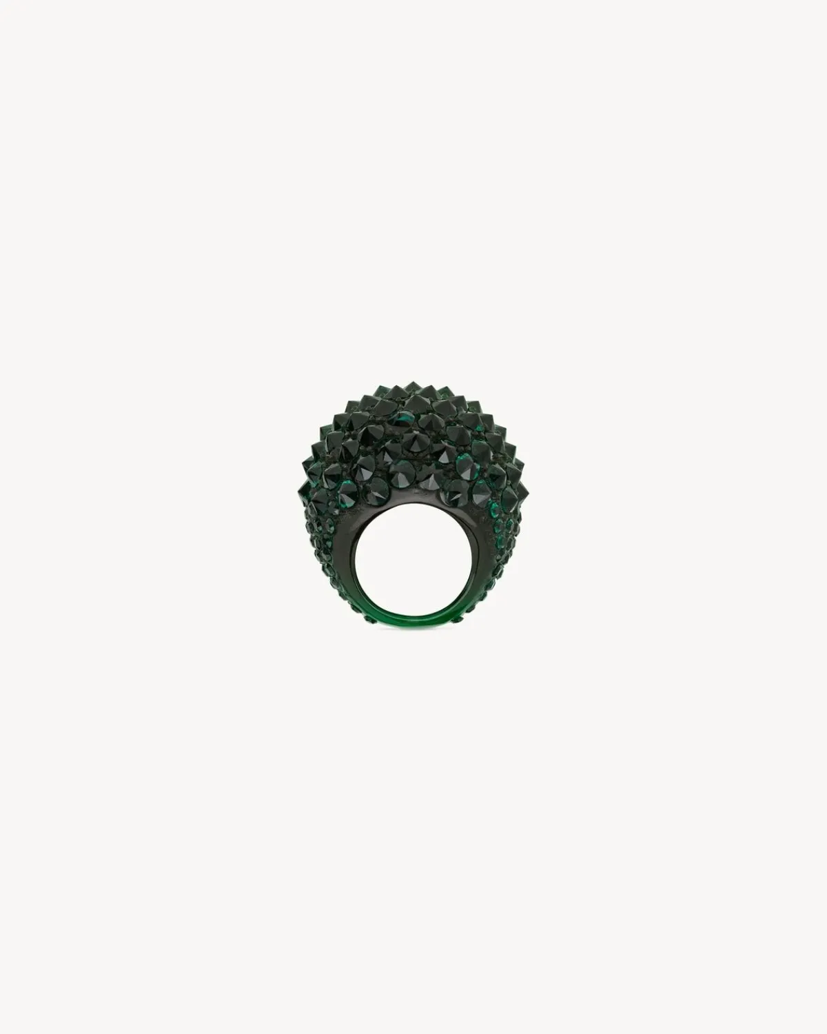 Saint Laurent Brooches And Rings-spiked dome ring in crystal and resin DARKGREEN