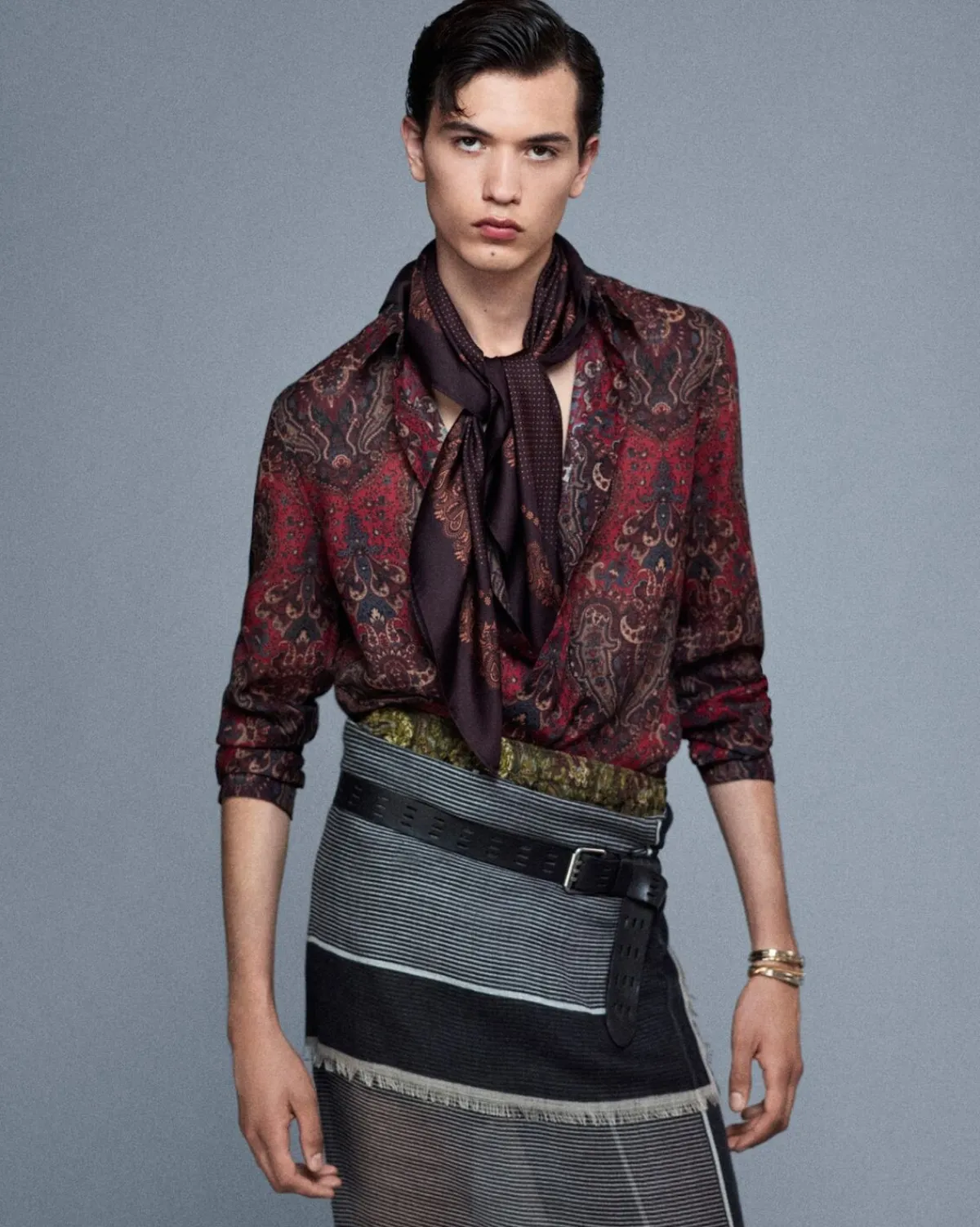 Saint Laurent Other Accessories-square scarf in dotted paisley silk twill BROWNANDLIGHTYELLOW