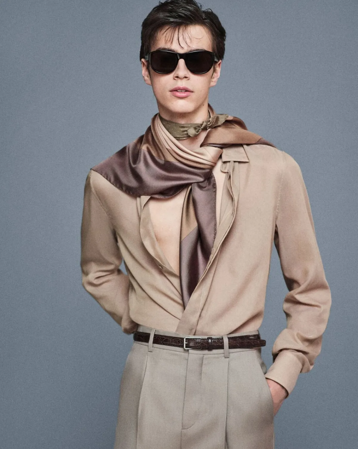 Saint Laurent Other Accessories-square scarf in square silk twill BROWNANDBEIGE