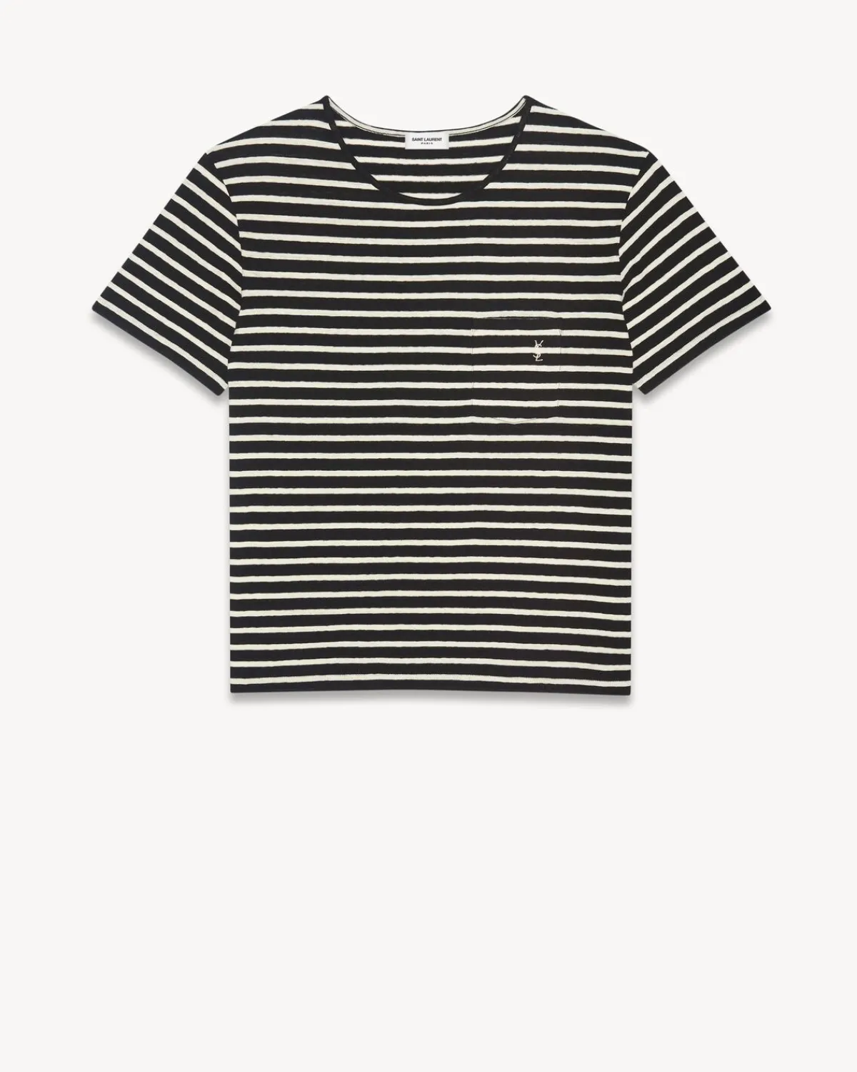 Saint Laurent Jersey-striped CASSANDRE t-shirt in jersey BLACKu0026NATURAL