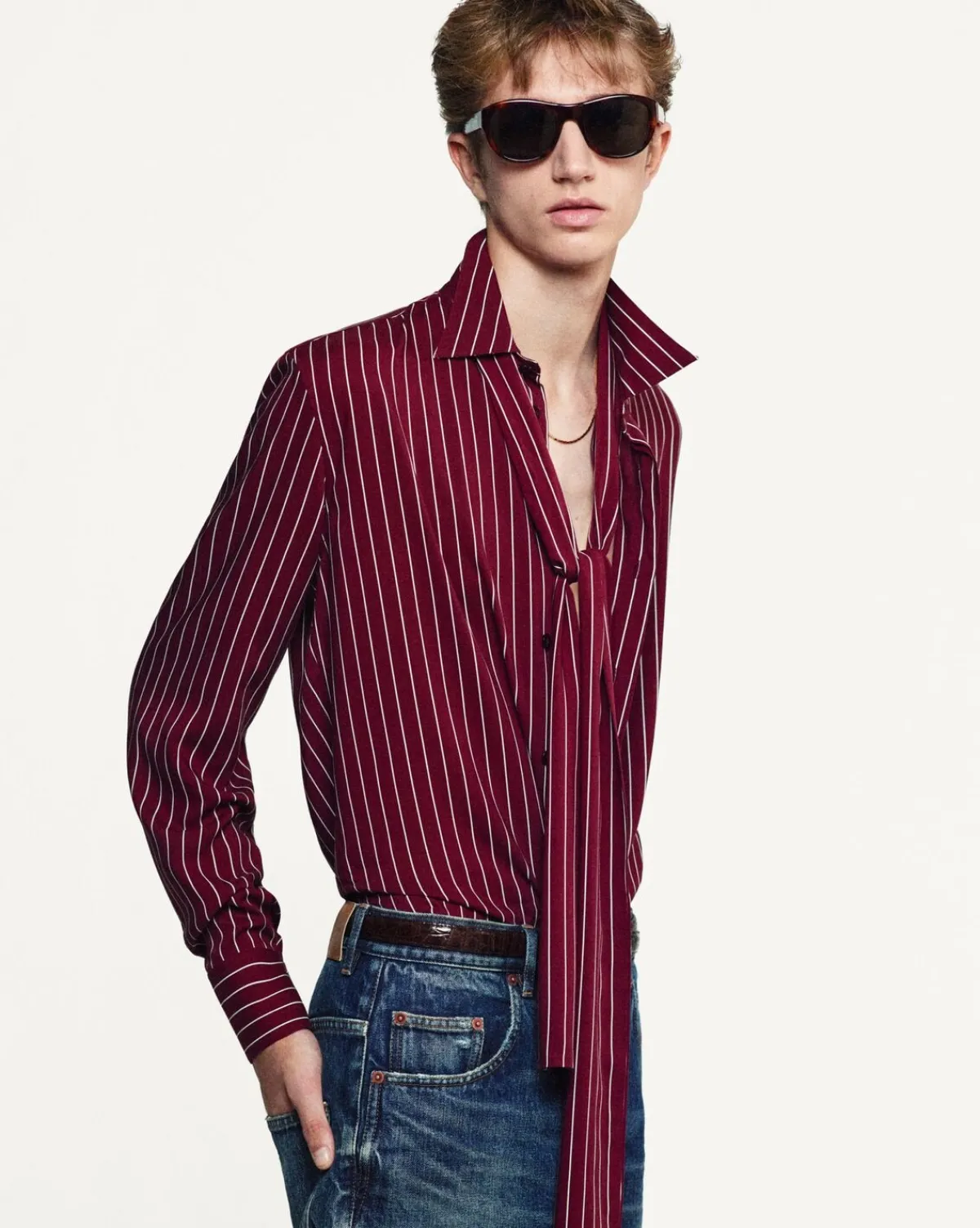 Saint Laurent Other Accessories-striped lavallière in viscose BURGUNDYANDIVORY