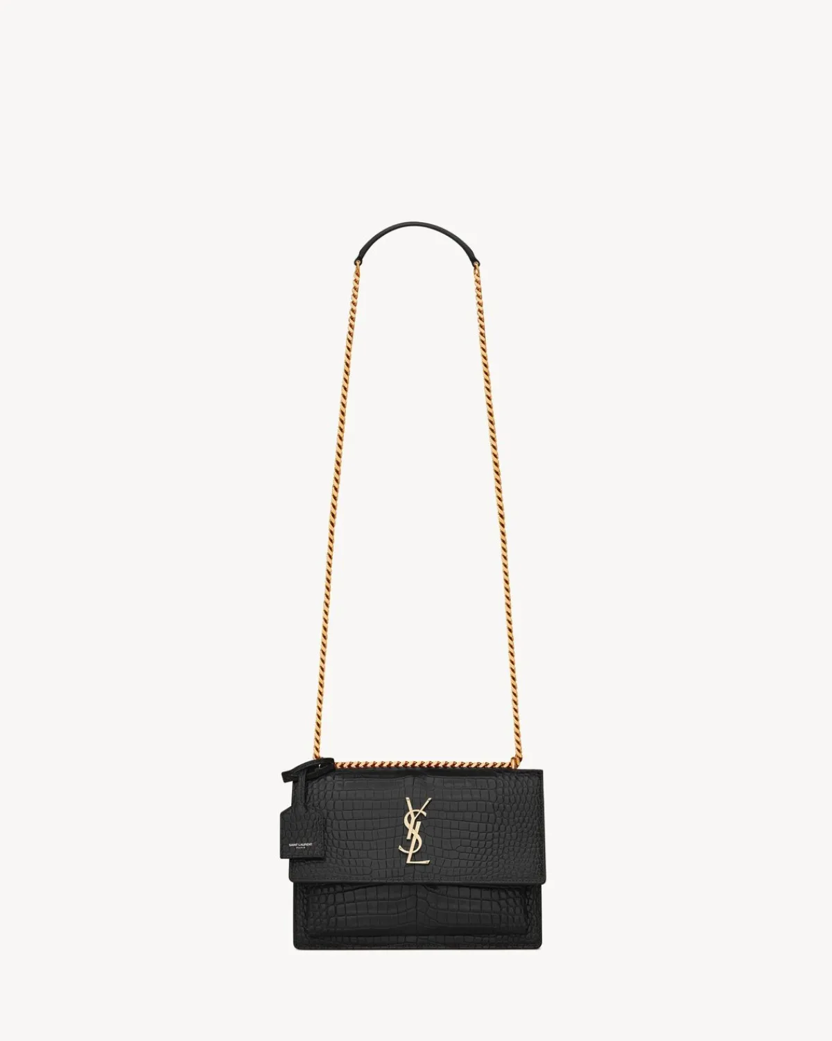 Saint Laurent Shoulder Bags-SUNSET MEDIUM IN CROCODILE-EMBOSSED LEATHER NOIR