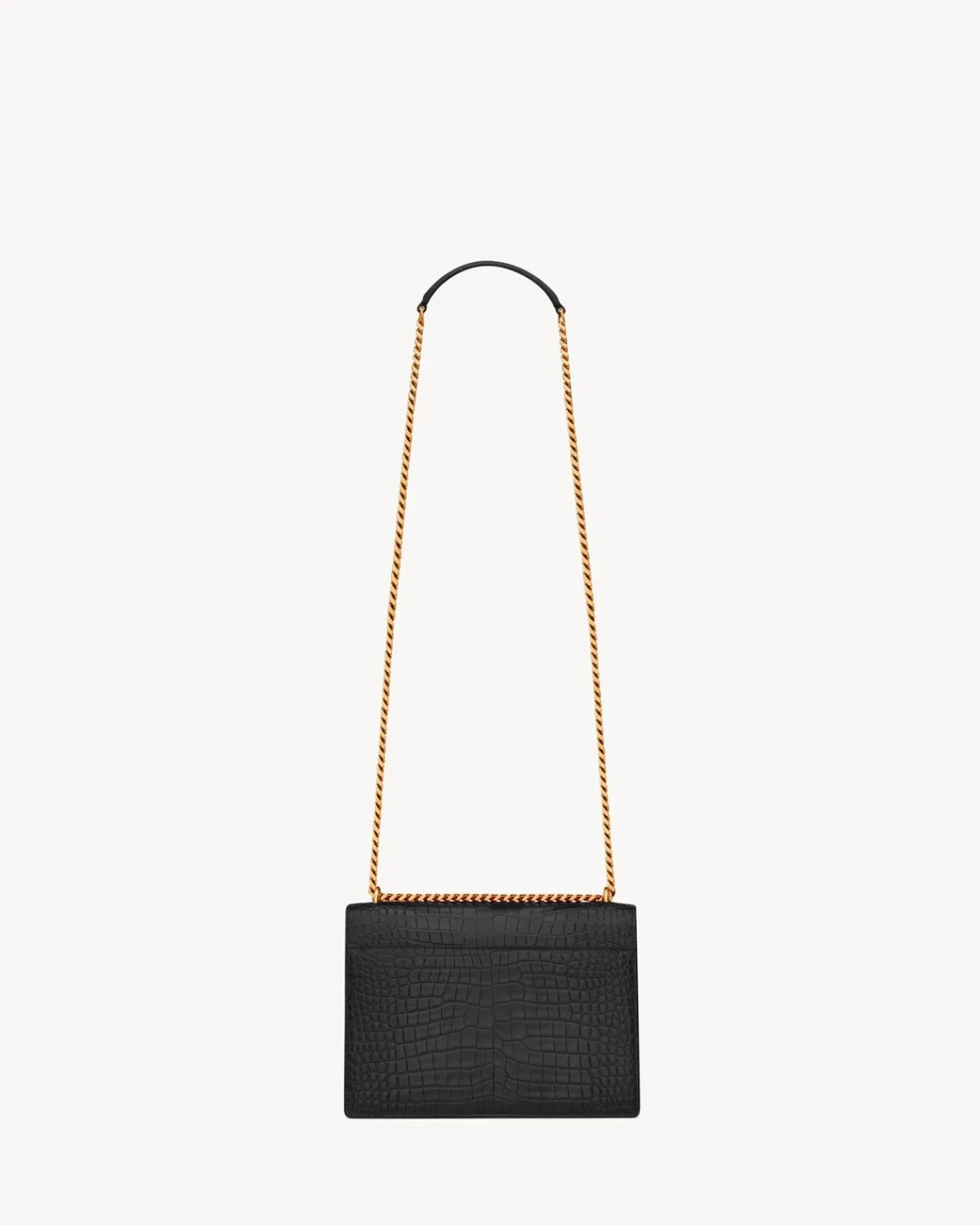 Saint Laurent Shoulder Bags-SUNSET MEDIUM IN CROCODILE-EMBOSSED LEATHER NOIR