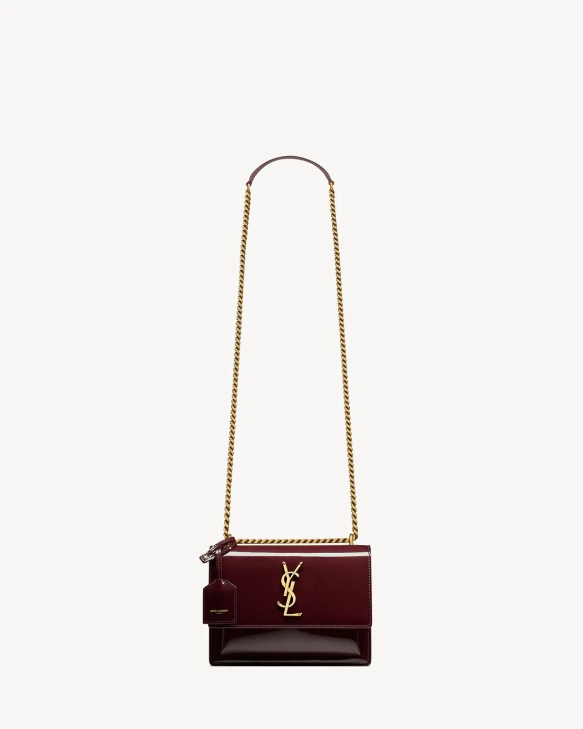 Saint Laurent Shoulder Bags-SUNSET small in patent leather DARKREDWINE