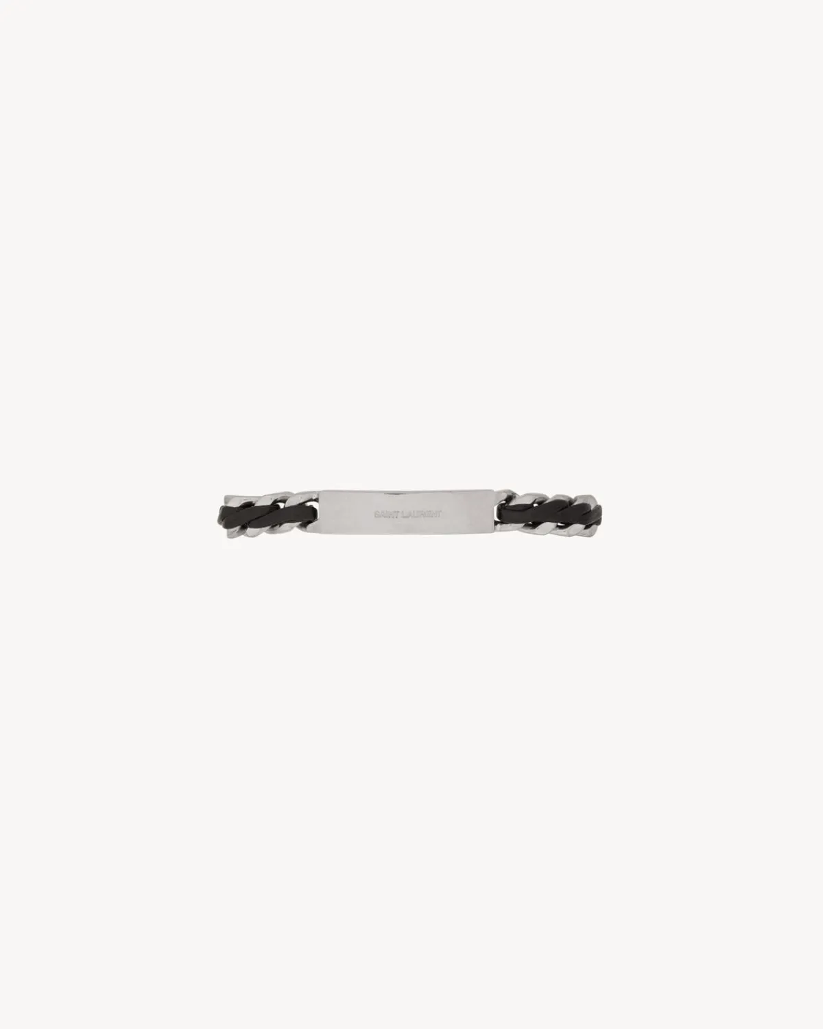 Saint Laurent Jewelry-Tag curb chain bracelet in leather and metal BLACKANDOXIDIZEDNICKEL