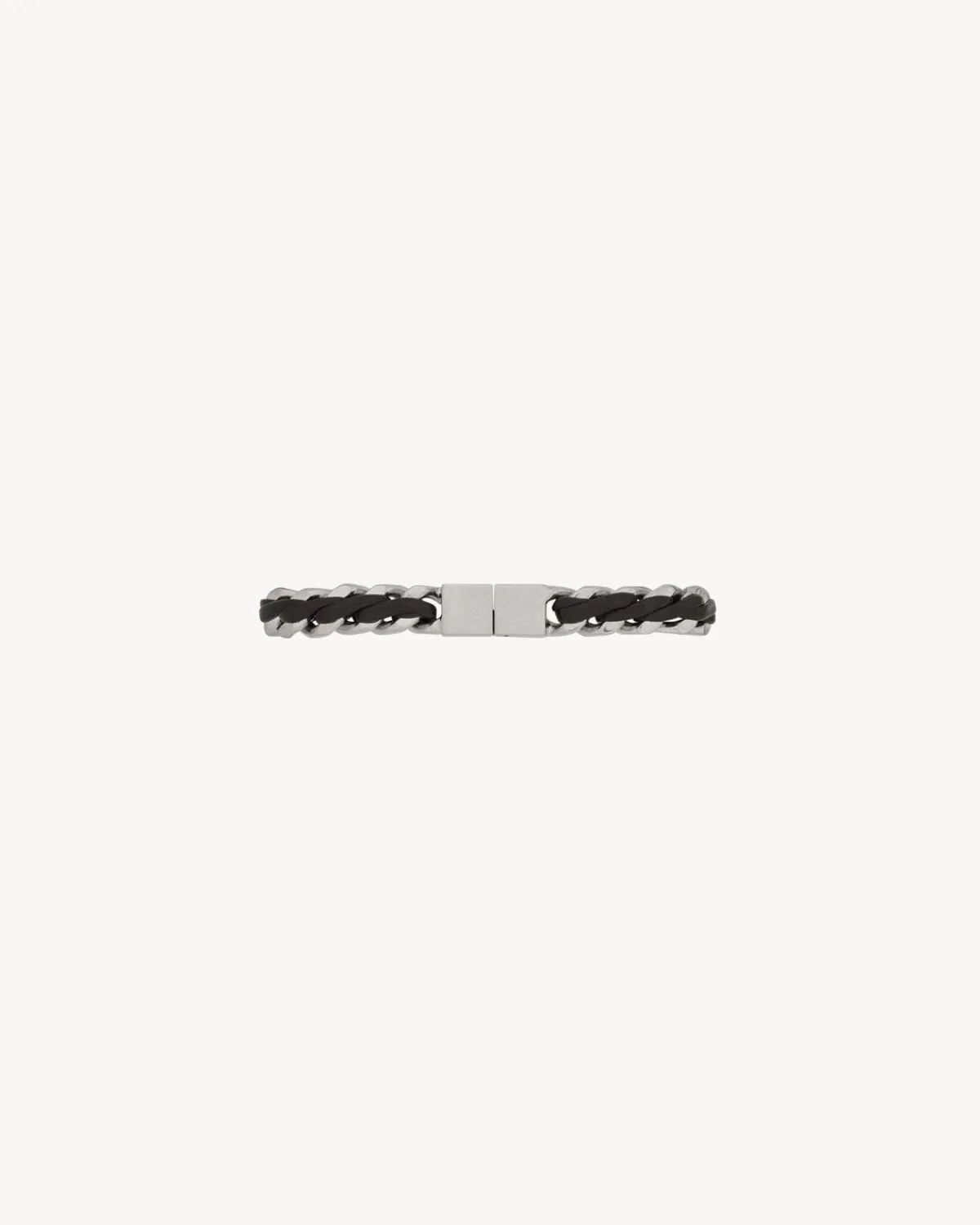 Saint Laurent Jewelry-Tag curb chain bracelet in leather and metal BLACKANDOXIDIZEDNICKEL