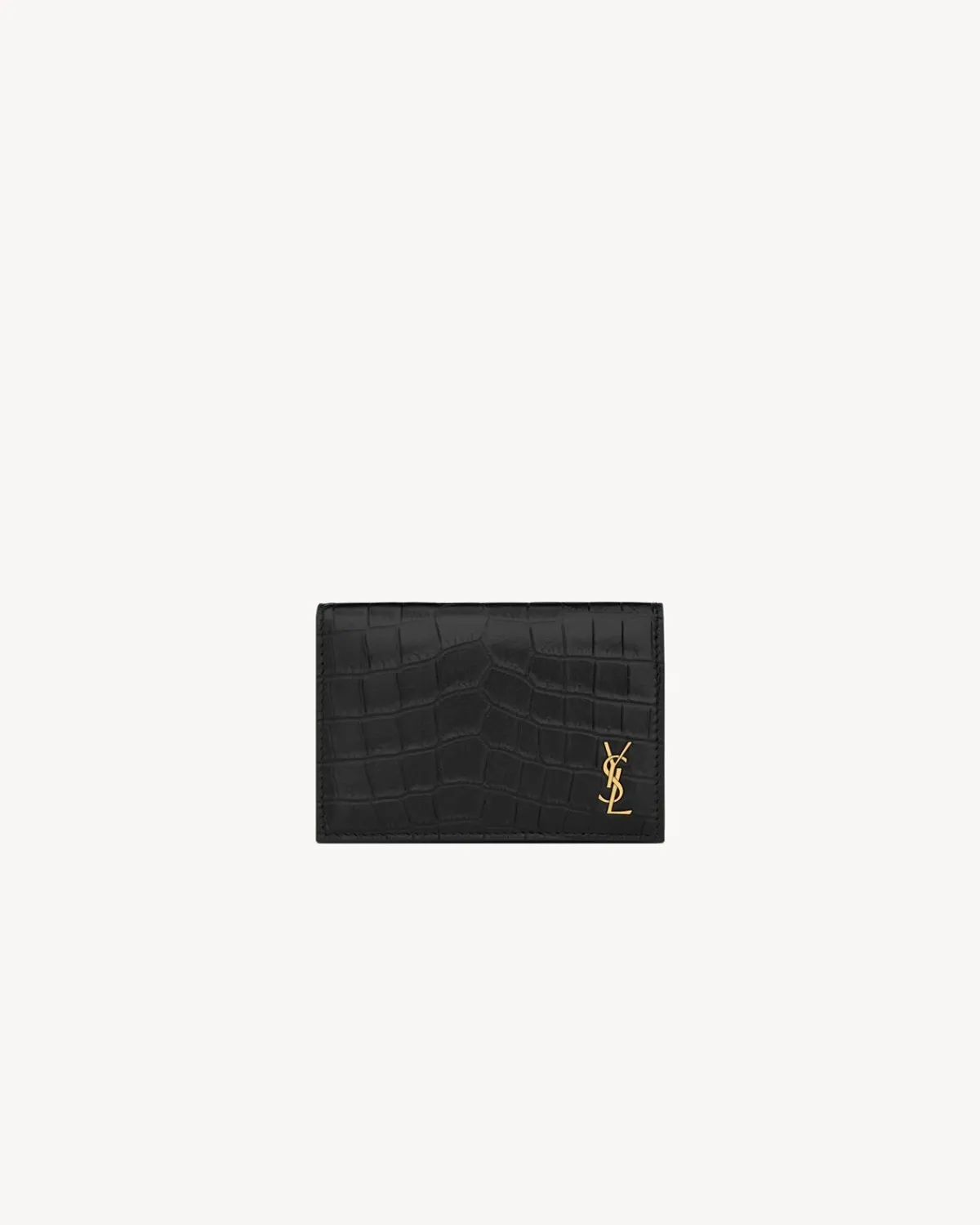 Saint Laurent Card Cases-TINY CASSANDRE BUSINESS CARD CASE IN CROCODILE-EMBOSSED LEATHER BLACK