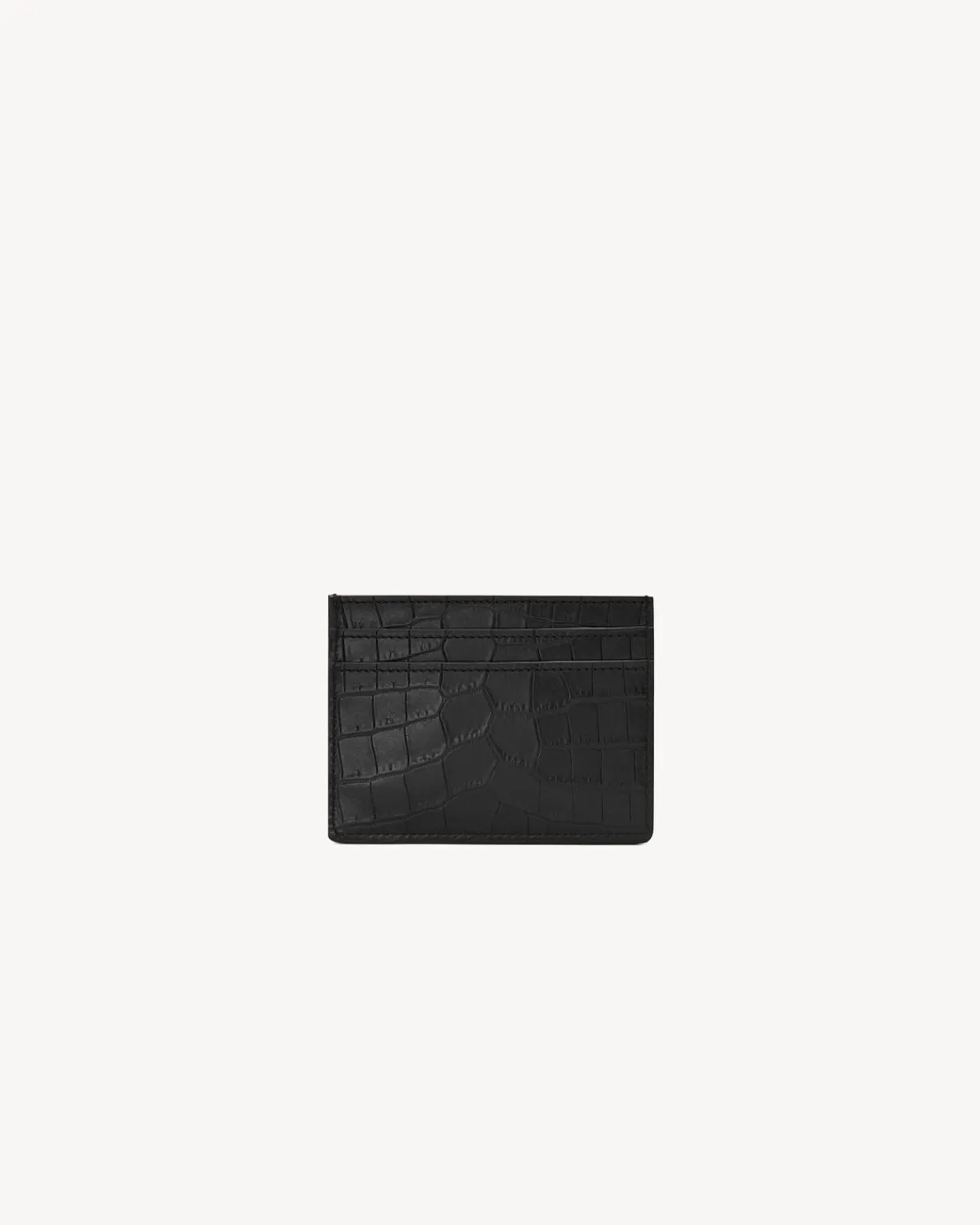 Saint Laurent Card Cases-TINY CASSANDRE card case in crocodile-embossed leather BLACK