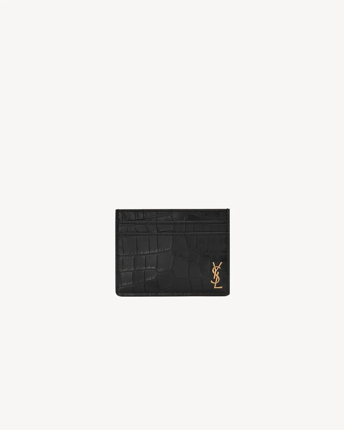 Saint Laurent Card Cases-TINY CASSANDRE card case in CROCODILE-EMBOSSED matte leather BLACK