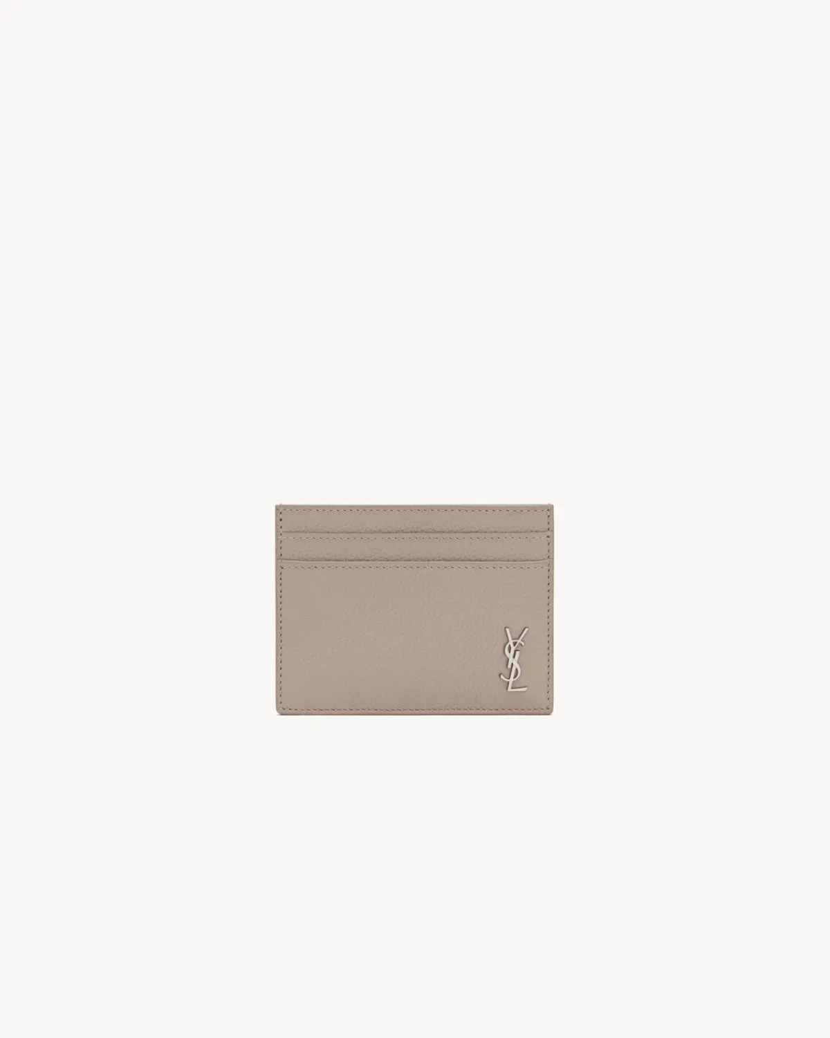 Saint Laurent Card Cases-TINY CASSANDRE CARD CASE IN GRAINED LEATHER GREYISHBROWN