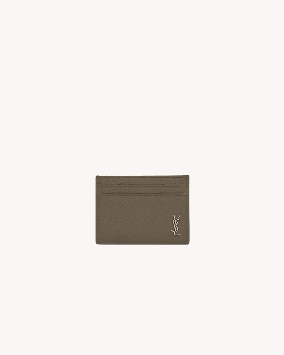 Saint Laurent Card Cases-TINY CASSANDRE CARD CASE IN GRAINED LEATHER DARKKHAKI