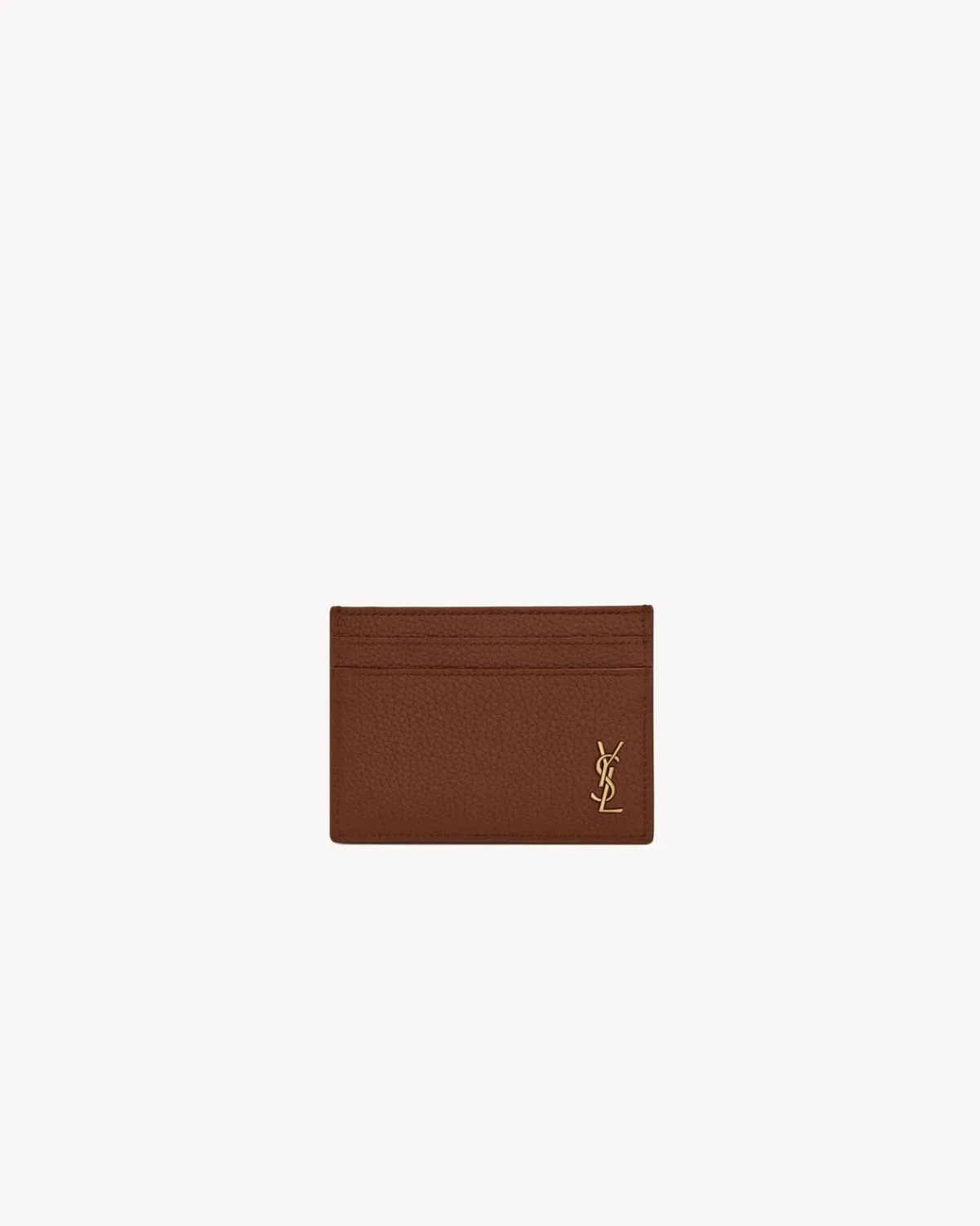 Saint Laurent Card Cases-TINY CASSANDRE credit card case in grained leather TOASTEDBROWN