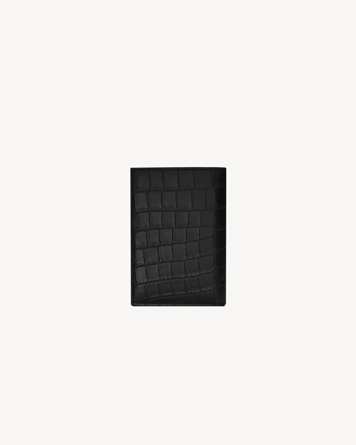 Saint Laurent Card Cases-TINY CASSANDRE credit card wallet in CROCODILE-EMBOSSED matte leather BLACK