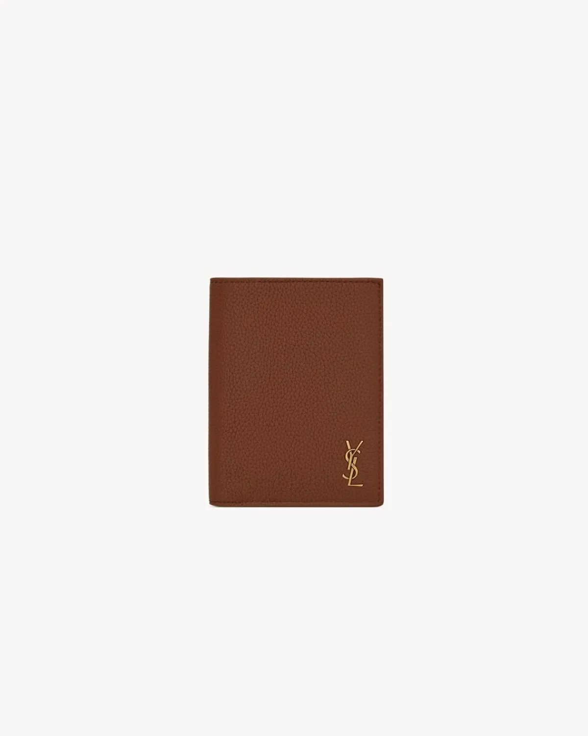 Saint Laurent Card Cases-TINY CASSANDRE credit card wallet in grained leather TOASTEDBROWN