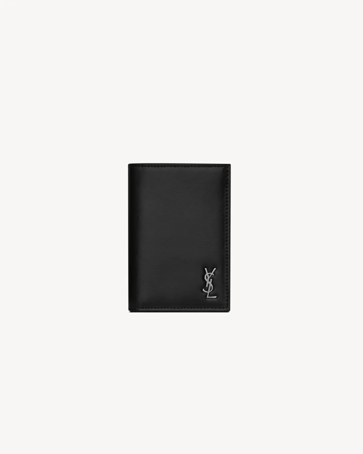 Saint Laurent Card Cases-TINY CASSANDRE credit card wallet in matte leather BLACK