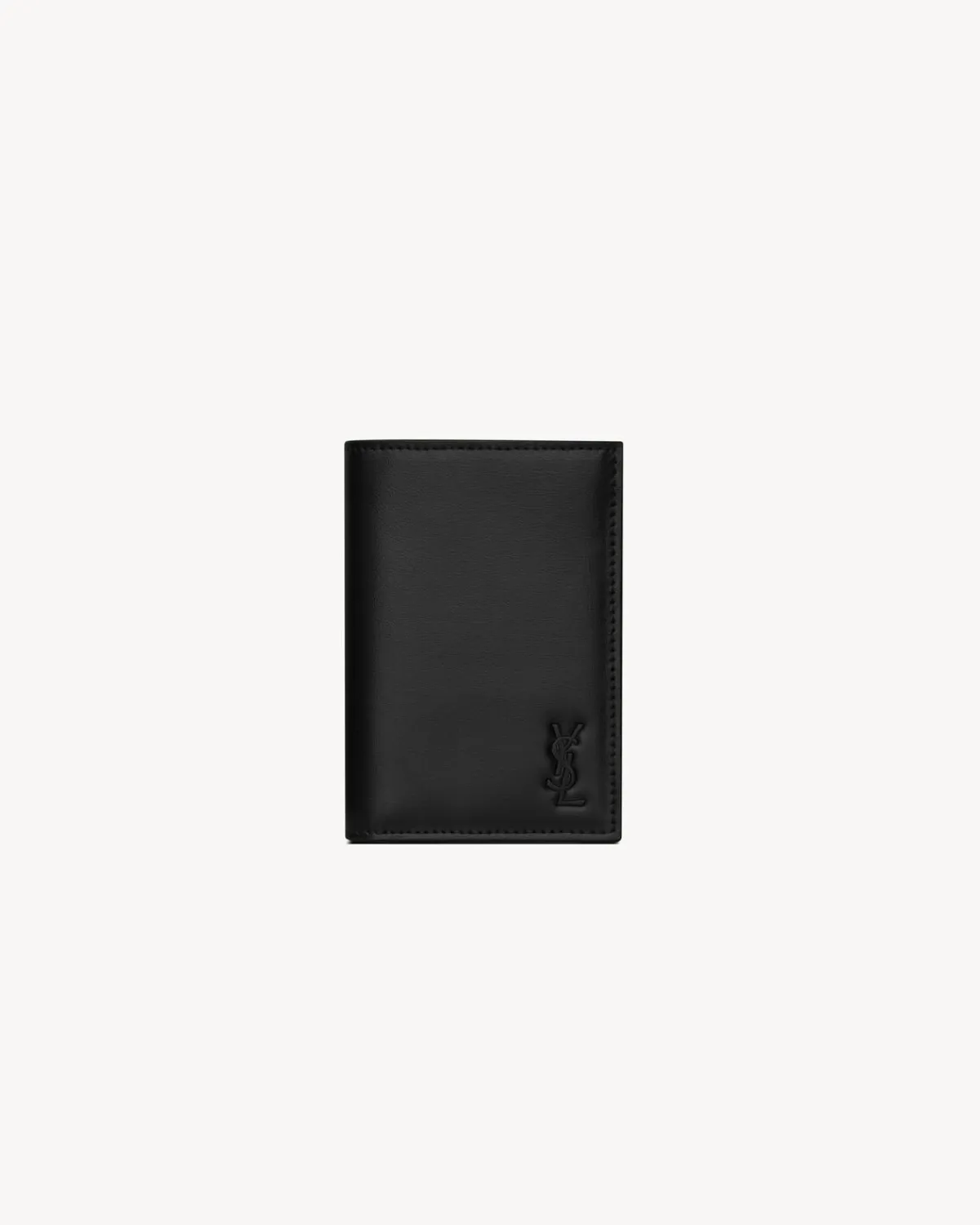 Saint Laurent Card Cases-TINY CASSANDRE credit card wallet in matte leather BLACK