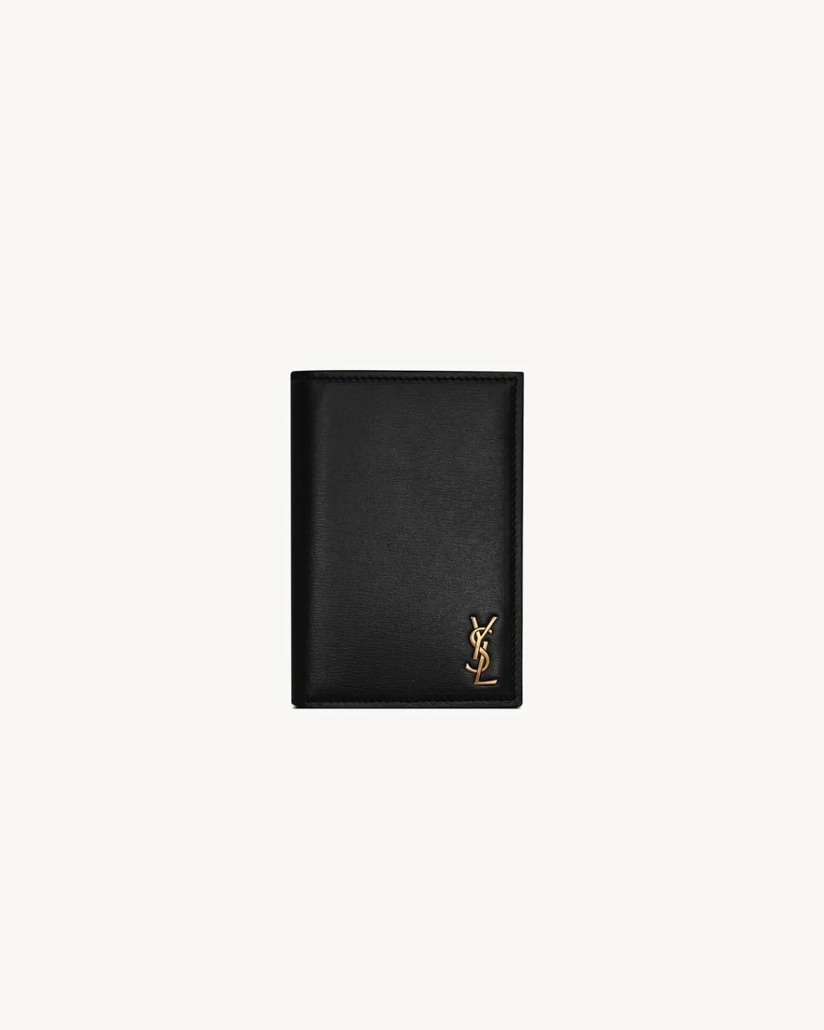 Saint Laurent Card Cases-TINY CASSANDRE credit card wallet in shiny leather BLACK