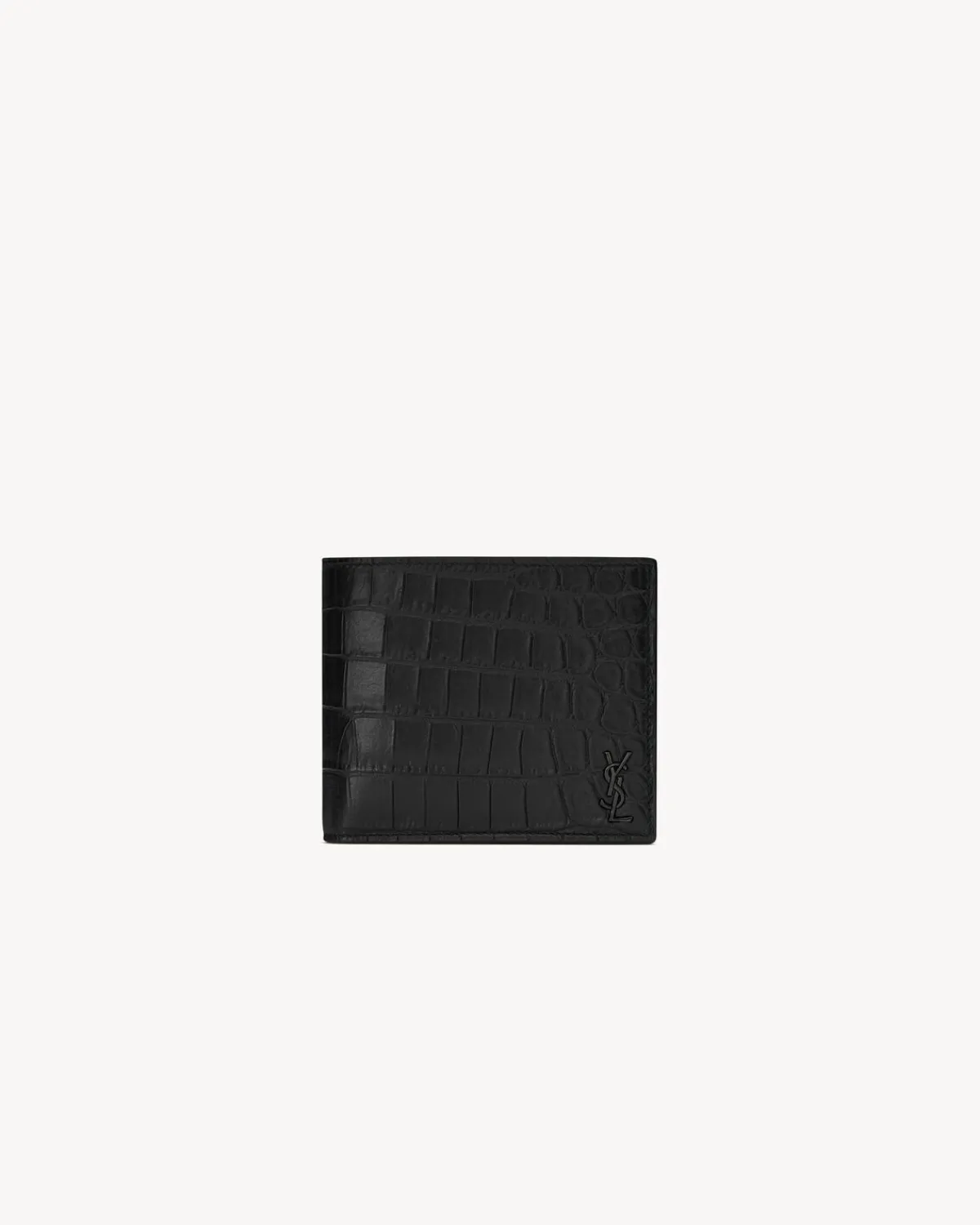 Saint Laurent Wallets-TINY CASSANDRE East/West wallet in crocodile-embossed leather BLACK