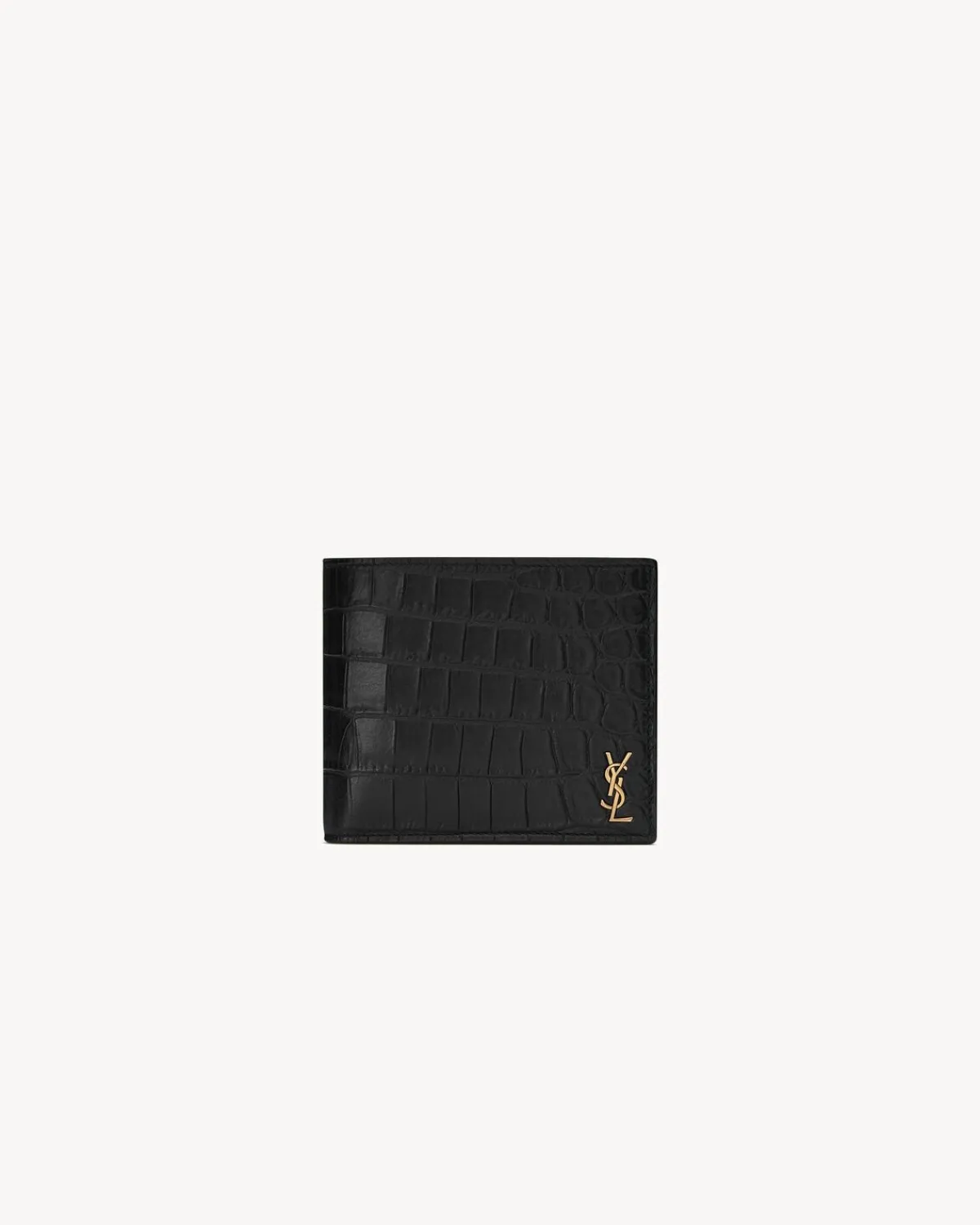 Saint Laurent Wallets-TINY CASSANDRE East/West wallet in CROCODILE-EMBOSSED matte leather BLACK