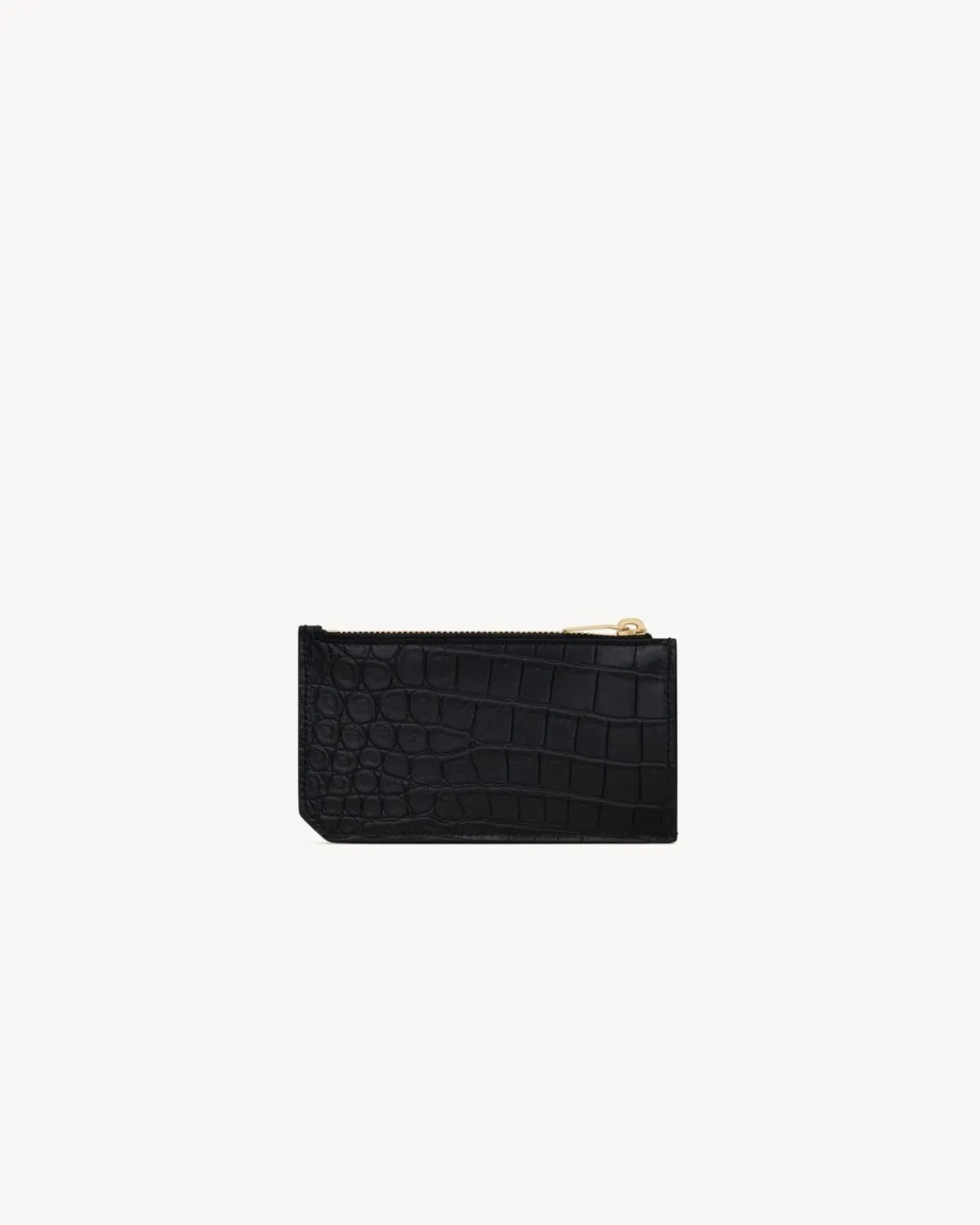 Saint Laurent Card Cases-TINY CASSANDRE FRAGMENTS zip card case in crocodile-embossed matte leather BLACK