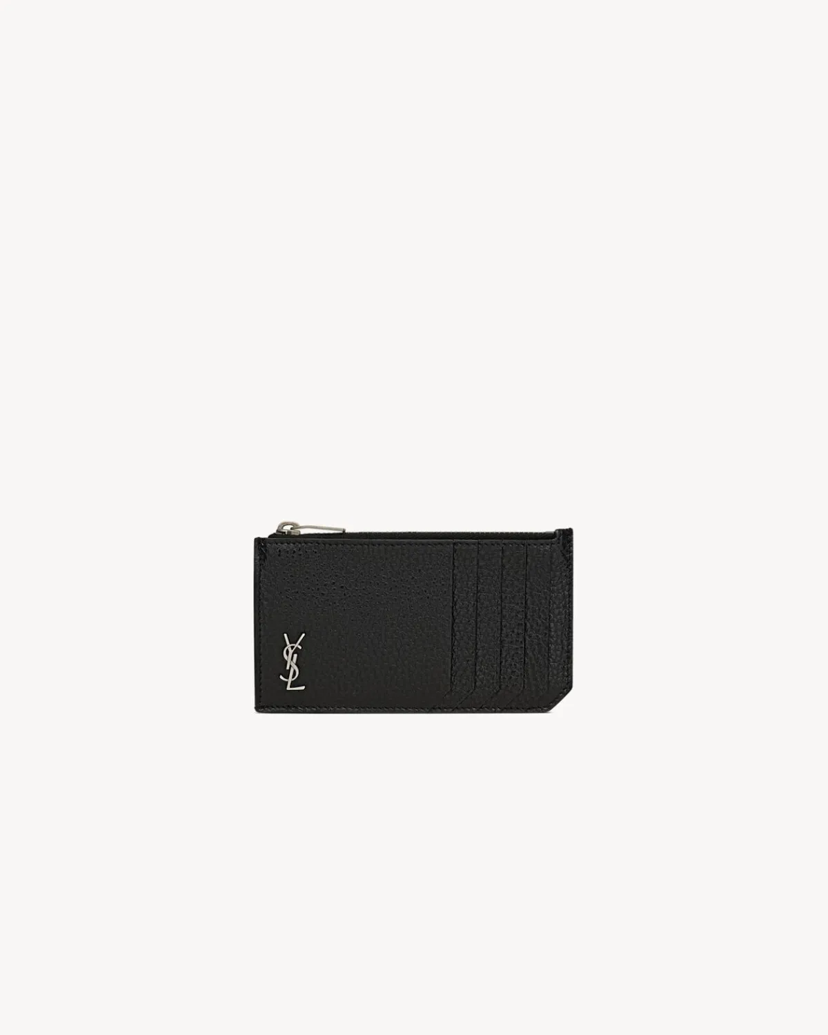 Saint Laurent Card Cases-TINY CASSANDRE FRAGMENTS ZIPPED CARD CASE IN GRAINED LEATHER BLACK