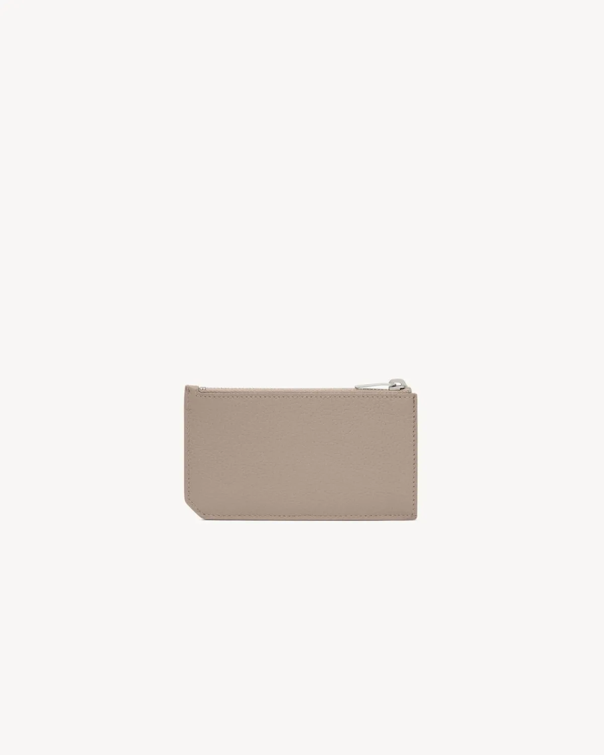 Saint Laurent Card Cases-TINY CASSANDRE FRAGMENTS ZIPPED CARD CASE IN GRAINED LEATHER GREYISHBROWN