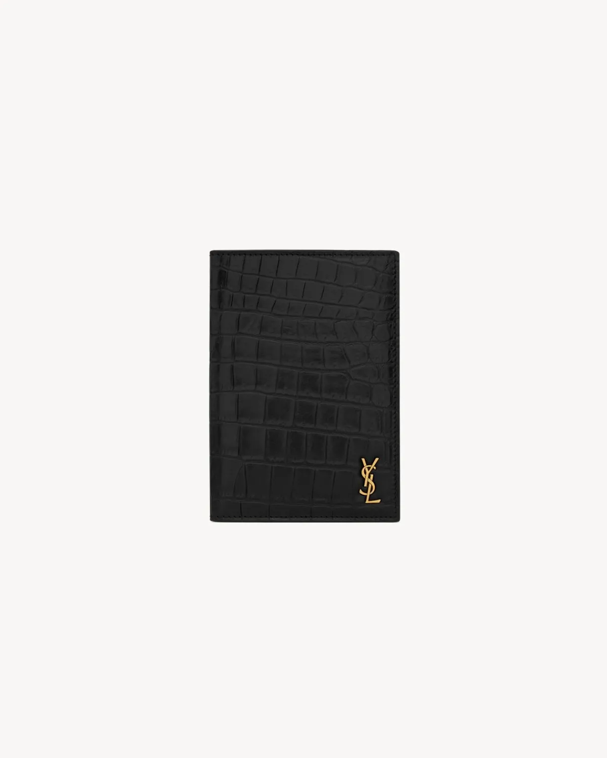 Saint Laurent Cases And Holders-TINY CASSANDRE PASSPORT CASE IN CROCODILE-EMBOSSED LEATHER BLACK