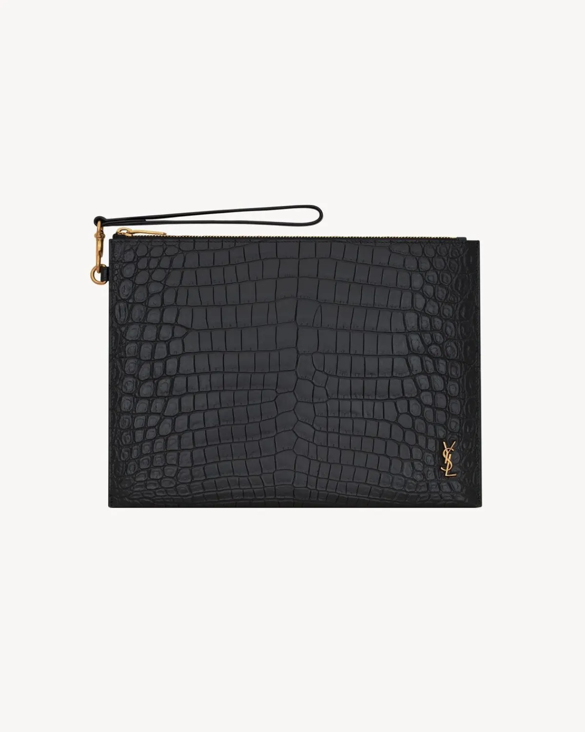 Saint Laurent Pouches-TINY CASSANDRE zip tablet holder in crocodile-embossed leather NOIR