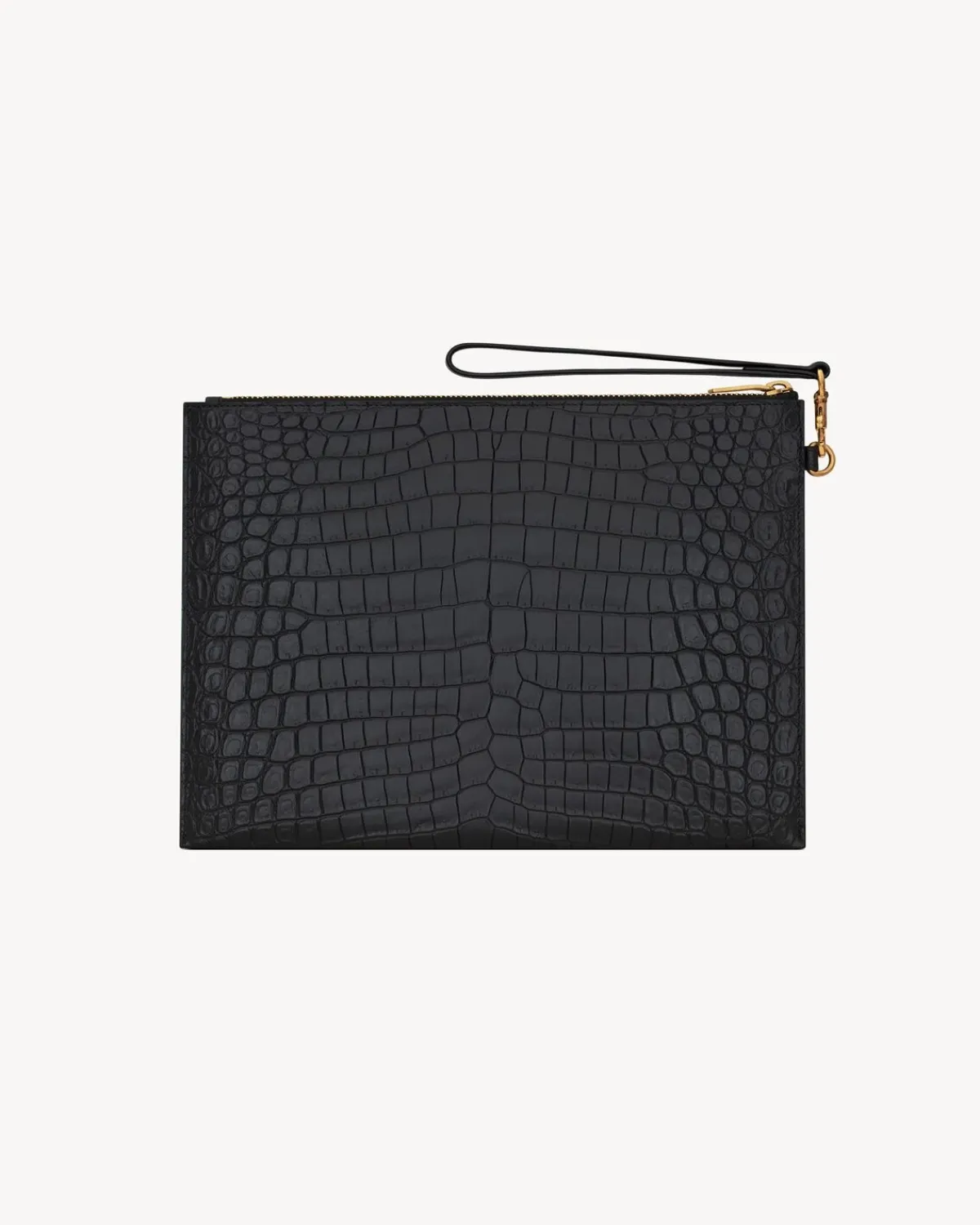 Saint Laurent Pouches-TINY CASSANDRE zip tablet holder in crocodile-embossed leather NOIR