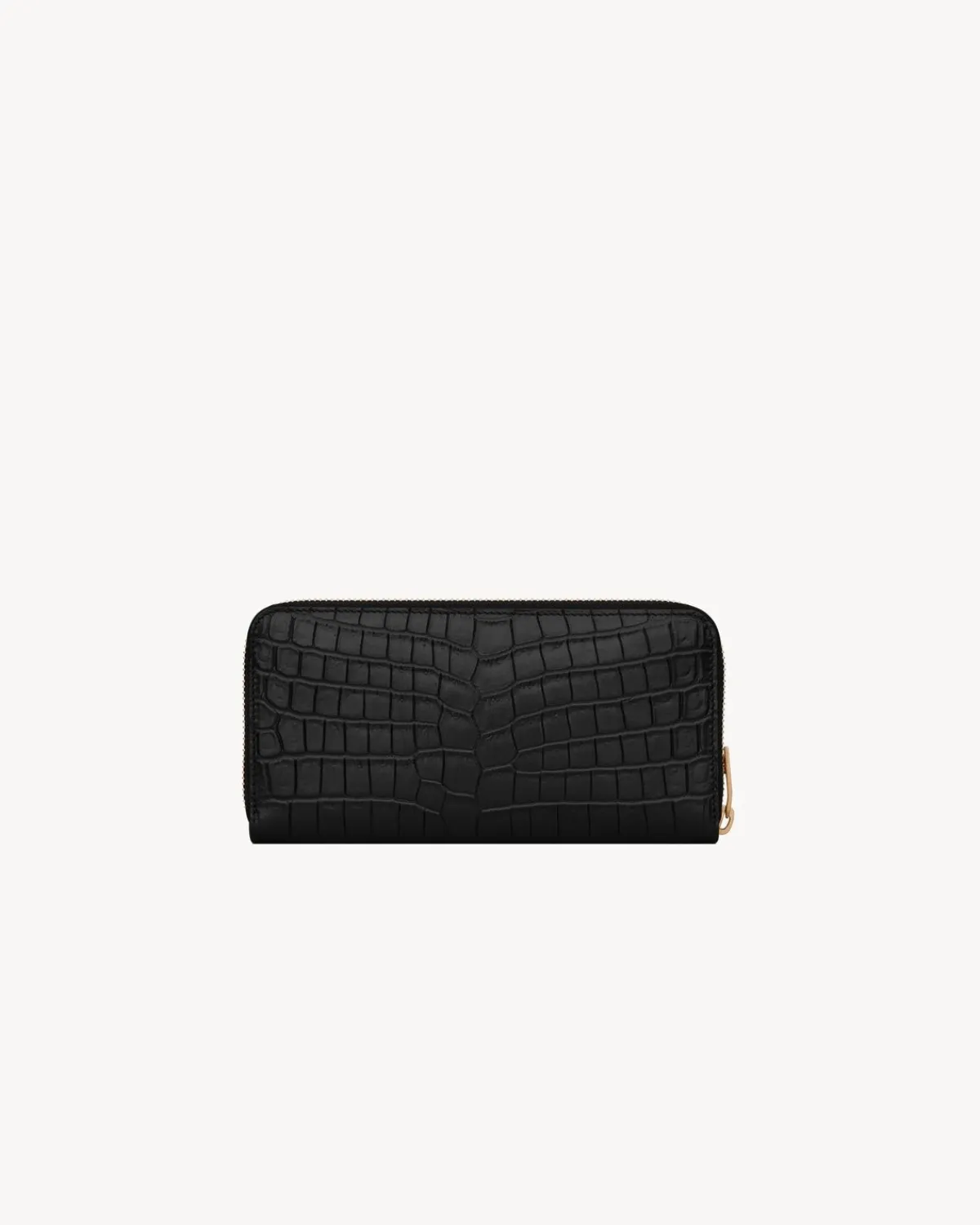 Saint Laurent Wallets-TINY CASSANDRE zip-around wallet in crocodile-embossed matte leather BLACK