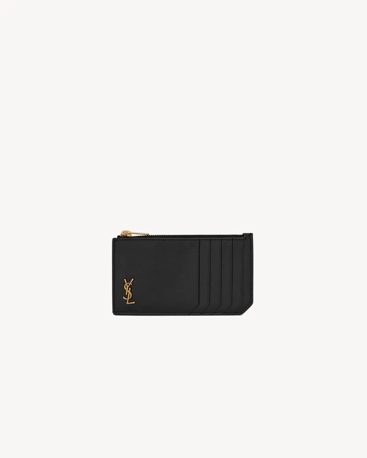 Saint Laurent Card Cases-TINY CASSANDRE Zipped Fragments credit card case in SHINY LEATHER BLACK