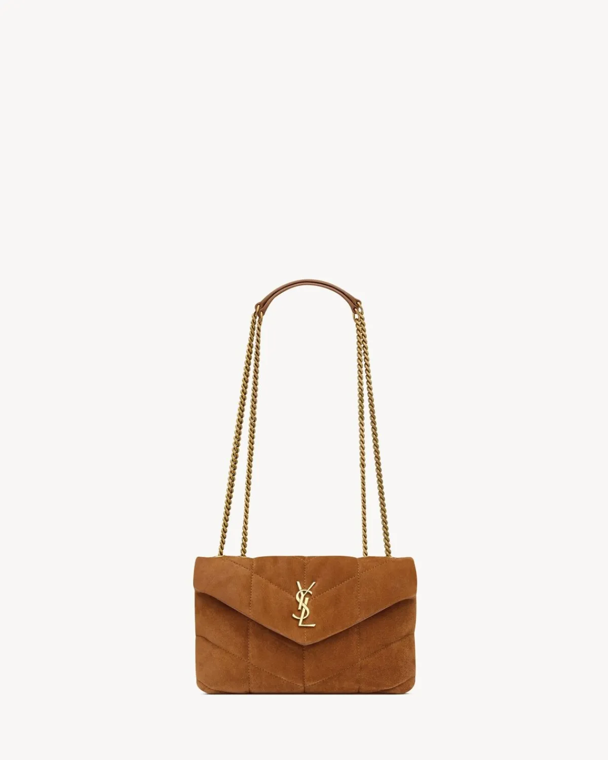 Saint Laurent Mini Bags-Toy PUFFER in quilted suede CAMEL