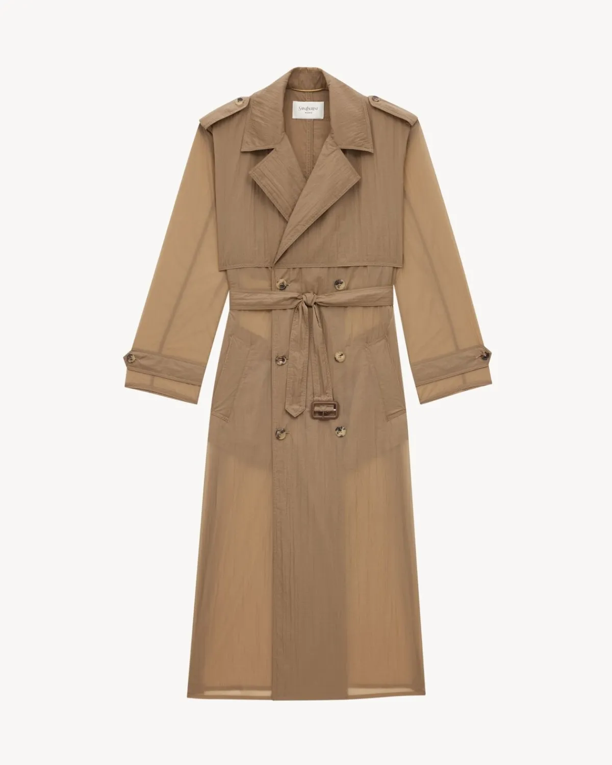 Saint Laurent Leather And Coats-Trench coat in crinkled polyamide BEIGE