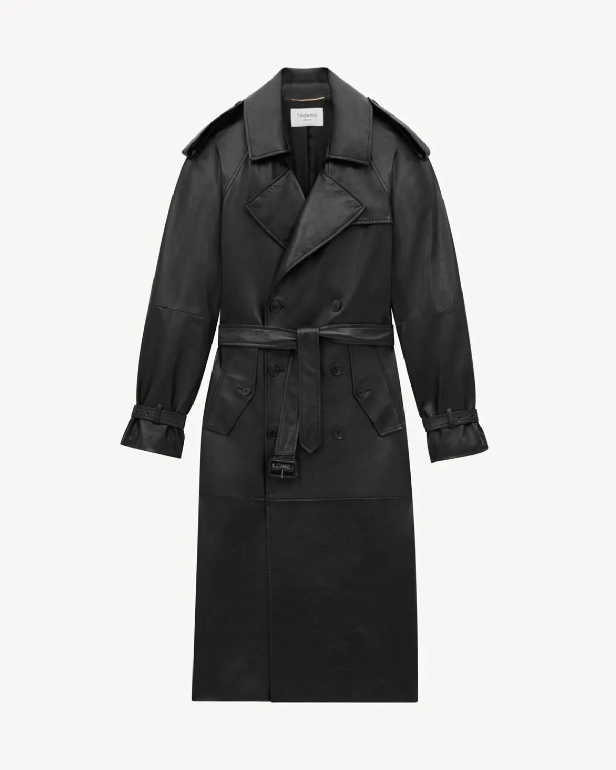 Saint Laurent Leather And Coats-trench coat in shiny lambskin BLACK