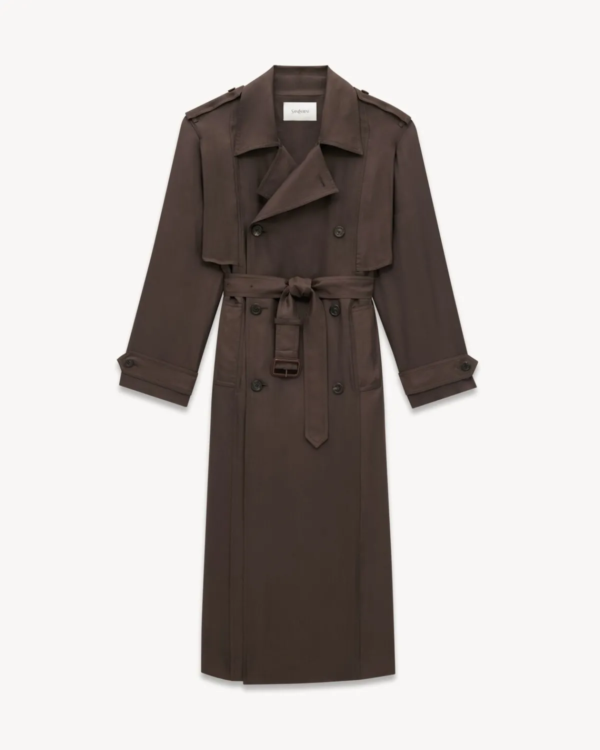 Saint Laurent Leather And Coats-trench coat in silk MARRON