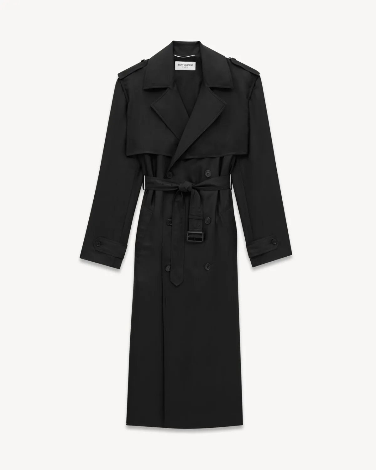 Saint Laurent Leather And Coats-trench coat in silk BLACK